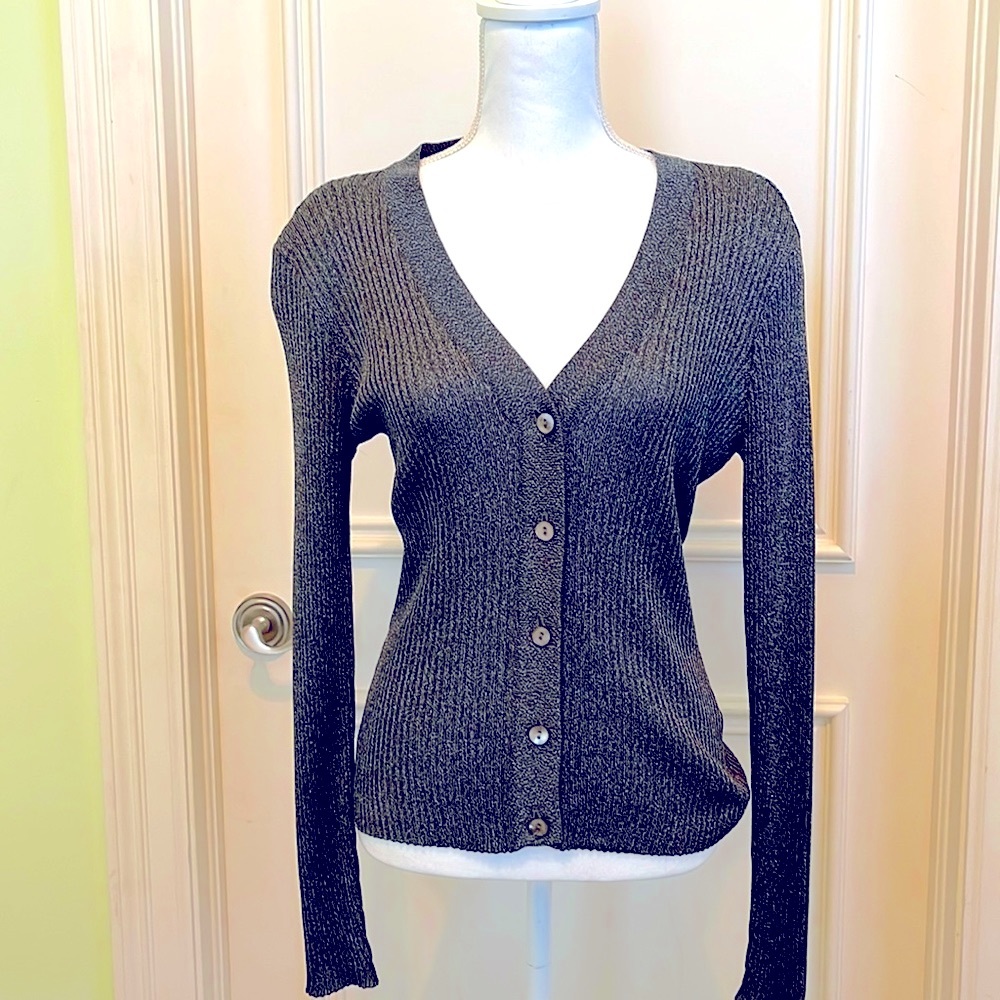 Dana Buchman Silver Lurex Cardigan - Picture 2 of 8
